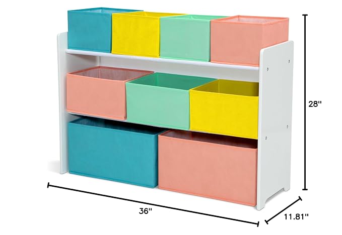 Delta Children Deluxe Multi-Bin Toy Organizer with Storage Bins - Greenguard Gold Certified, White with Blue/Orange/Pastel Bins