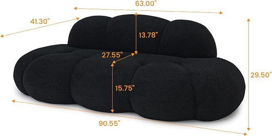 JACH 3 Seater Cloud Sofa for Living Room, Modern Sherpa Upholstered Couch, Minimalist Leisure Sofa, Comfy Cloud Couch for Apartment, Small Space, No Assembly Required (Black)