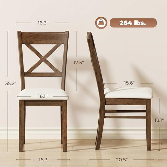 HOMCOM Dining Chairs Set of 2, Upholstered Kitchen Chairs with Rubberwood Frame, Padded Seat and Cross Back for Living Room, Dining Room, Kitchen, Walnut