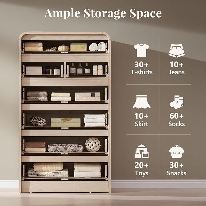 Aitjunz Modern 7 Drawers Dresser for Bedroom, 55" Tall Dressers, Cream | Wooden Dressers & Chest of Drawers w/Curved Profile Design, Mid Century Vertical Storage Dressers Organizer for Bedroom