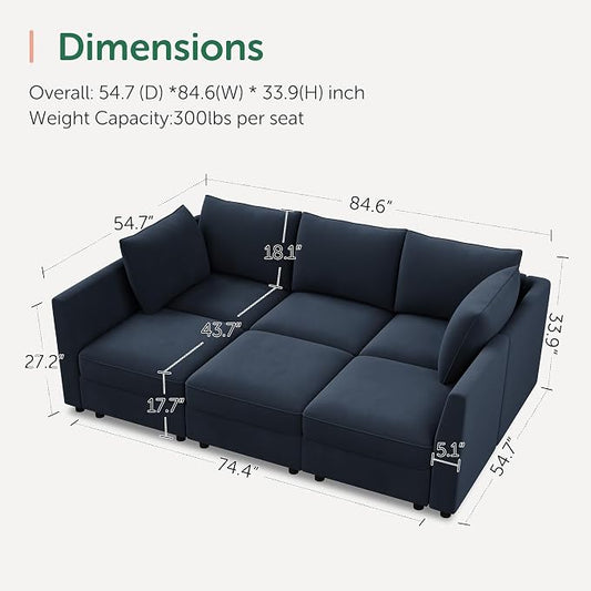HONBAY Modular Sectional Sleeper Sofa Velvet Sectional Sleeper Couch with Storage Sleeper Sofa Couch for Living Room,Dark Blue