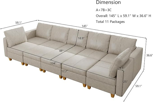 EASE MOOSE Faux Leather Sectional Modular Sofa, Modular Couch with Storage Sleeper Modular Sectional Sofa Couch Bed