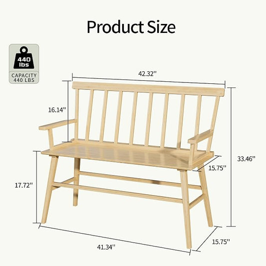APRTAT Bamboo Entryway Bench, Dining Bench with Spindle Back (Natural) | Natural Bamboo & H-Shaped Support, Spindle Back, Ideal for entryways, bedrooms, outdoor settings, Easy Assembly & Clean