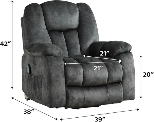 CANMOV Large Power Lift Recliner Chair with Massage, Heat, and USB for Elderly, Overstuffed Wide Recliners, Heavy Duty and Safety Motion Reclining Mechanism, Gray
