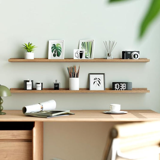 Long Floating Shelves for Wall Decor, Long Wall Mounted Storage Shelf for Bedroom, Living Room, Bathroom, Kitchen, Nursery, Display Picture Ledge Shelf with Lip Set of 2-48 Inches, Oak