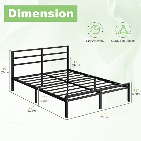 Lutown-Teen 12 Inch Queen Bed Frame with Headboard and Footboard, Classic Metal Platform Bed Frame Queen Size, Under Bed Storage, No Box Spring Needed, Easy Assembly, Noise Free, Black