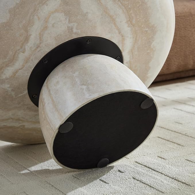 35.43" Round Marble Coffee Table, Modern Pedestal Coffee Table Faux Stone Drum Center Table with Base, Accent Concrete Side End Table for Living Room Apartment Home Office