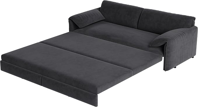 63.8" Sofa Bed Queen Size, Pull Out Couch Bed, 3-in-1 Convertible Sleeper Sofa with Side Pocket, Modern Velvet Futon Couch for Living Room, Small Space, Apartment, Bedroom, Grey