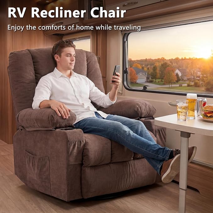 Swivel Rocker Recliner Chair with Vibration Massage and Heat Ergonomic Lounge Chair for Living Room with Rocking Function and Side Pocket, 2 Cup Holders, USB Charge Port