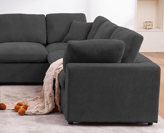 Oversized Modular Sectional Sofa Couch for Living Room, Dark Gray | Large 7 Seater Corner Sofa | Modern U Shaped Sectional | with Ottoman | Spacious Space | Comfy Chenille | for Large Families
