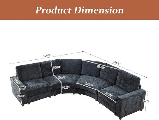ORRD Curved Sectional Sofa, Convertible L Shaped Couch with Deep Seat, Boucle Modular Sectional Sofa with Pillows, Curved Chenille Comfy Corner 4 Seat Couch for Living Room, Black Blue