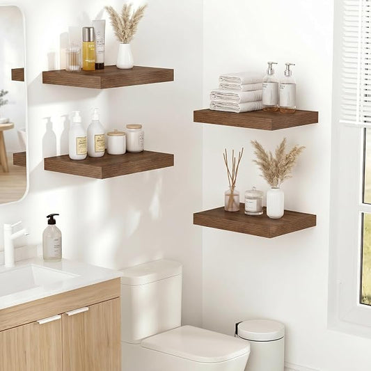 Vivelove 10.2 Inches Floating Shelves Wall Mounted, 10" Deep Wall Shelves for Bedroom, Bathroom, Living Room, Kitchen, Office, Home Decor, Modern Shelf, Set of 2, Walnut, 10.2x10.2x1.5