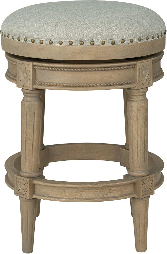 ROME + OAK Runyan 26" Swivel Counter Stool, Rotating Backless Barstool in Reclaimed Oak with Ash Grey Fabric Seat - for Kitchens or Dining Rooms