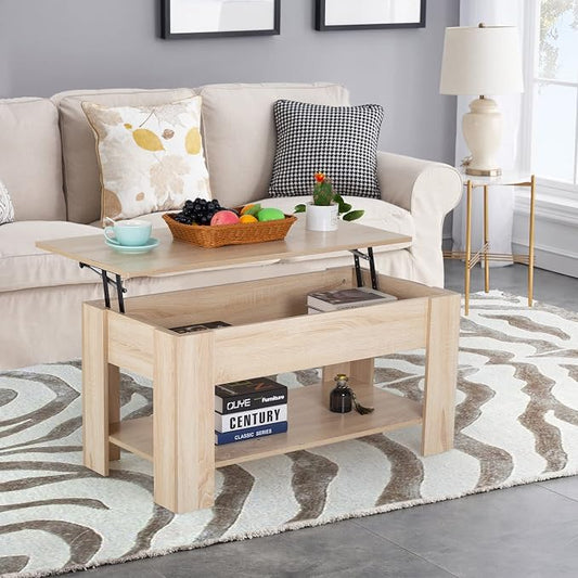 Lift Top Coffee Table with Lift Tabletop Hidden Compartment and Storage Shelf Wooden Living Room Table for Home Reception Room Office,Grey
