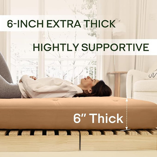 ZonLi Japanese Floor Futon Mattress Queen Size 80"x 60", 100% Cotton Cover 6'' Thicken Tatami Mattress, Foldable Sleeping Pad, Portable Dormitory Tatami Mat, Roll Up Floor Lounger Bed for Adult