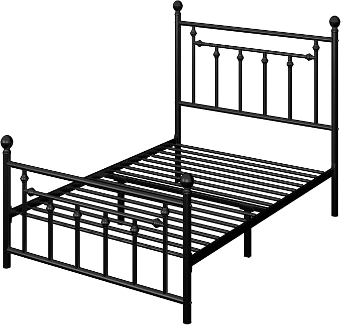 Allewie 14 Inch Twin Size Metal Platform Bed Frame with Victorian Vintage Headboard and Footboard/Mattress Foundation/Under Bed Storage/No Box Spring Needed/Easy Assembly/Noise Free/Black