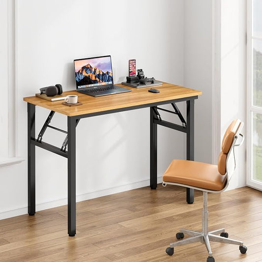 Need Office Computer Desk -35.8 L Sturdy and Heavy Duty Folding Laptop Table,Writing Table/Home Office Desk/Sewing Table, No Assembly Required, Teak & Black Frame