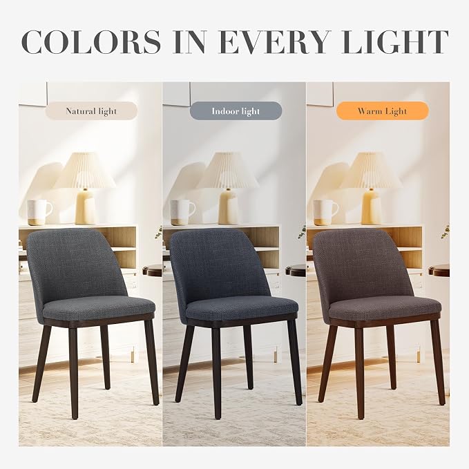 COLAMY Upholstered Dining Chairs Set of 2, Modern Kitchen Chairs with Back, Fabric Side Chair with Wood Legs for Dining Room Restaurant, Light Grey