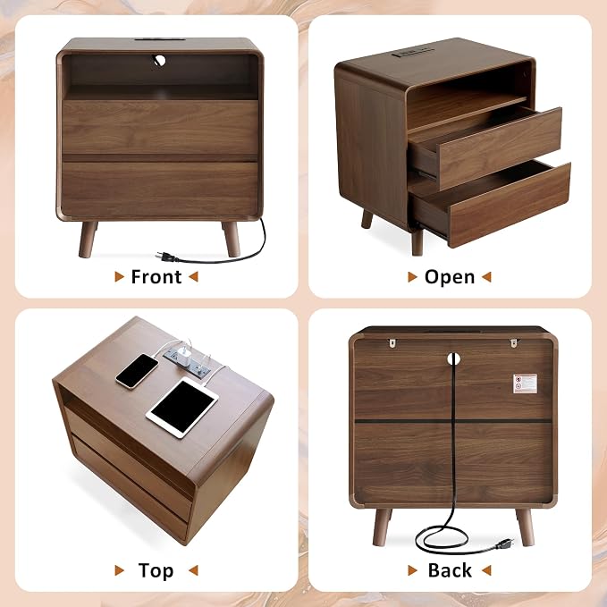 Nasonet Dresser and Nightstand Sets 3 Piece, Mid Century Modern 9 Drawer Dresser and 2 Drawer Night Stand Set 2, Wooden Chest of Drawers Bedroom Furniture Set, Walnut