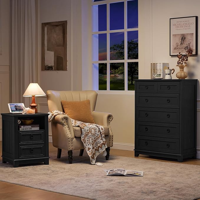 Joaxswe Farmhouse 6 Drawer Dresser for Bedroom, 41" Tall Small Dressers & Chest of Drawers, Rustic Wood Dresser with Metal Handle, Storage Organizer Closet for Living Room, Hallway, Entryway