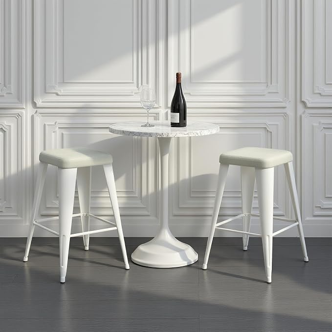 Bar Stools Set of 2, 26" Counter Height Bar Stools Backless, Upholstered Bar Stools with Metal Legs for Kitchen Island, Study Room, Cafe, White