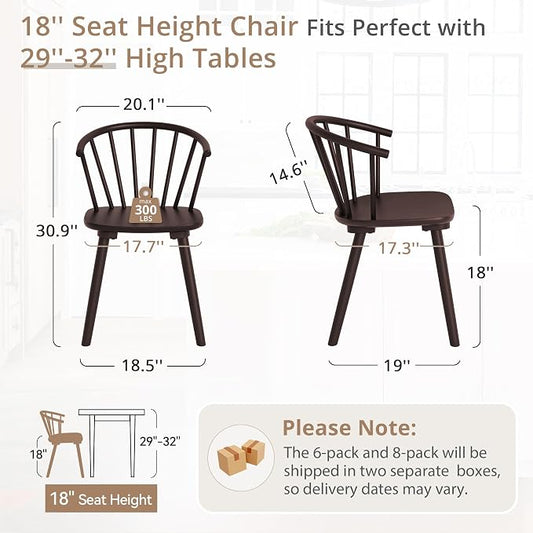 LUE BONA Espresso Dining Chairs Set of 4, Farmhouse Wood Dining Chairs with Semicircular Backrest, Spindle Dining Chair for Kitchen and Dining Room, 18 Inch