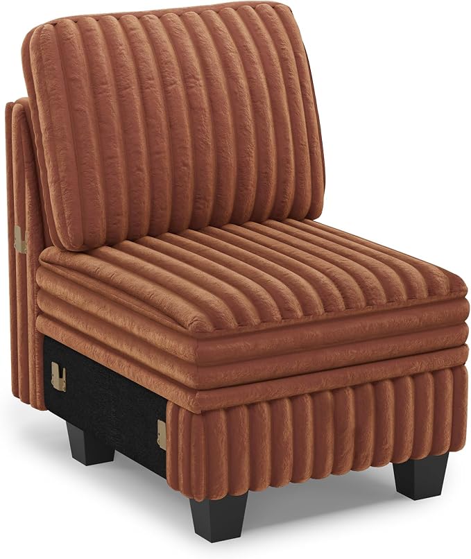 Belffin Plush Corduroy Single Module with Storage for Modular Sectional Sofa Brick Red Couch