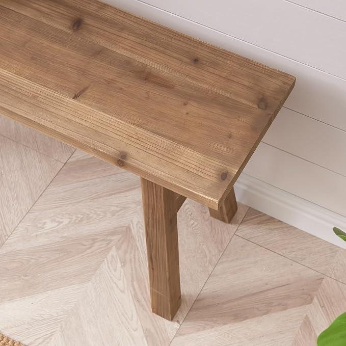 Wnutrees 51.2" Solid Wood Bench, Farmhouse Rustic Entryway Bench Seat for Dining Room, Hallway, End of Bed, Handcrafted Finish, Natural