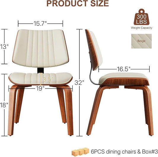 Armless Dining Chairs Set of 6, Walnut Beige | Set of 6 armless chairs with walnut bentwood back and warm beige upholstery. Great for family dining rooms