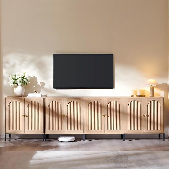 IFGET Modern Buffet Cabinet with Storage, 123.5" W Fluted Arched Sideboard Cabinet w/Adjustable Shelves, Wooden Modular Coffee Bar for Dining Room, Kitchen, Living Room, Entryway, Natural