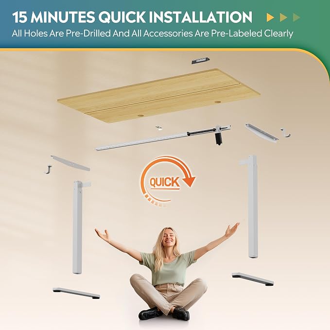 DEVAISE 55 Inch Electric Standing Desk, 3 Adjustable Computer Desk for Home Office, Ergonomic Sit to Stand Desk with LED Touchscreen,Headphone Hook, 3 Memory Preset, with Split Top, Maple