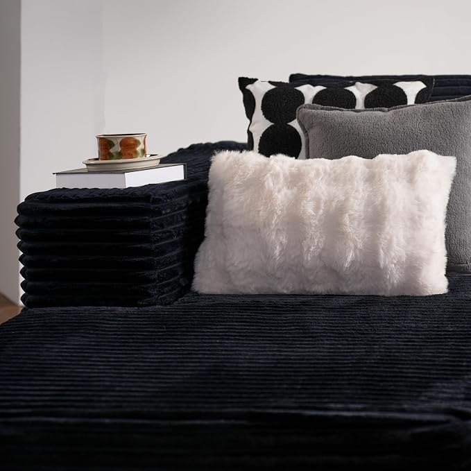ovios 104" Cloud Boneless Couch with L-Shape Chaise,Modern Sectional Modular Sofa with Deep Seat, Upholstered Couches for Living Room Bedroom,No Assembly Required, Black (Plush Corduroy Fabric)