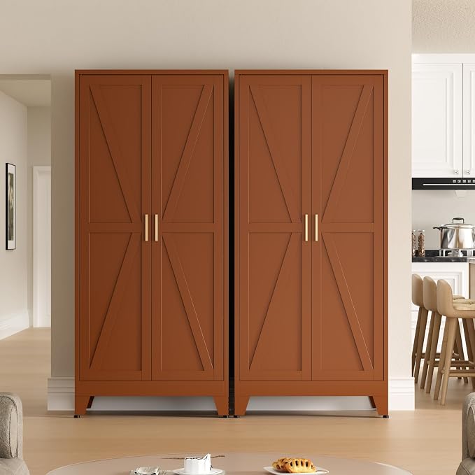 COFaR 5 Tier Metal Kitchen Storage Cabinets, 71" Pantry Cabinet with Doors and 4 Adjustable Shelves, Farmhouse Tall Cabinet for Pantry, Laundry Room,Living Room,Dinning Room (Antique Copper)