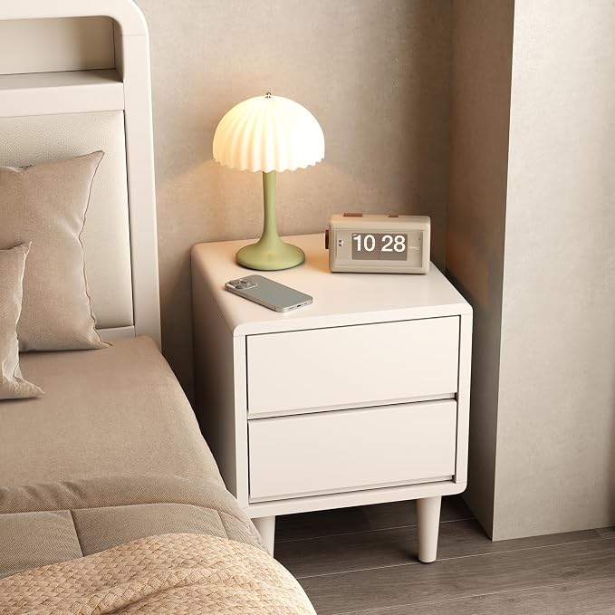 White Nightstand Solid Wood Nightstand,Small Night Stand with Drawers Wood Night Stand,Small Bedside Tables for Bedroom,Living Room,Office,White Bedside Table