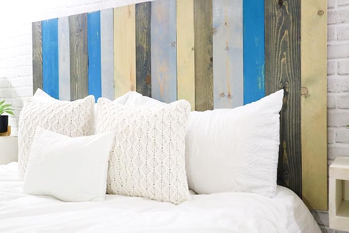 Barn Walls Winter Mix Signature Design, Multicolored Solid Wood Headboard, Floating Panels, Wall Mount, Adjustable Height, Easy Assembly Queen Size
