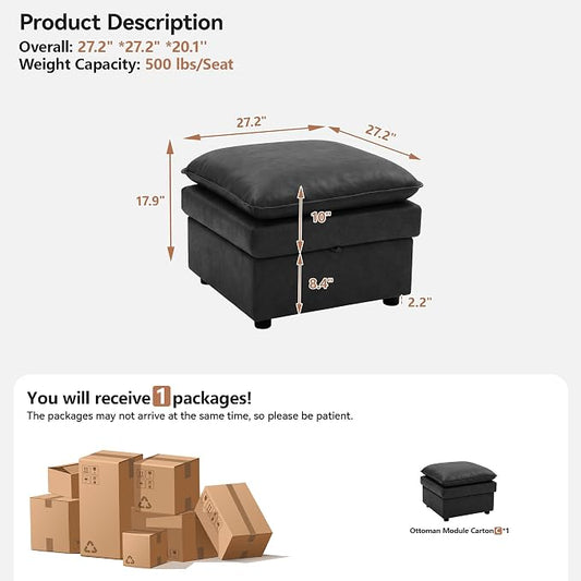 27" Black Faux Leather Storage Ottoman, Large Square Footrest for Couch | Lift-top Storage Keeps Blankets and Clothes Organized, with Padded Upholstery and Anti-slip Legs for Bedroom, Living room.