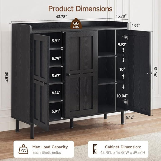5+2 Tier Shoe Storage Cabinet with 3 Doors, 40" Tall Entryway Cabinet for 30 Pairs Shoe, Shoe Rack Organizer with 5 Adjustable Shelves & Metal Legs, Shoe Storage for Front Door Entrance, Black