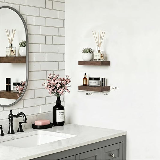 Bathroom Floating Shelves for Wall-11.8'' Wall Mounted Shelves Over Toilet Farmhouse Home Decor Display Bookshelf(Set of 2,Smoke Gray)