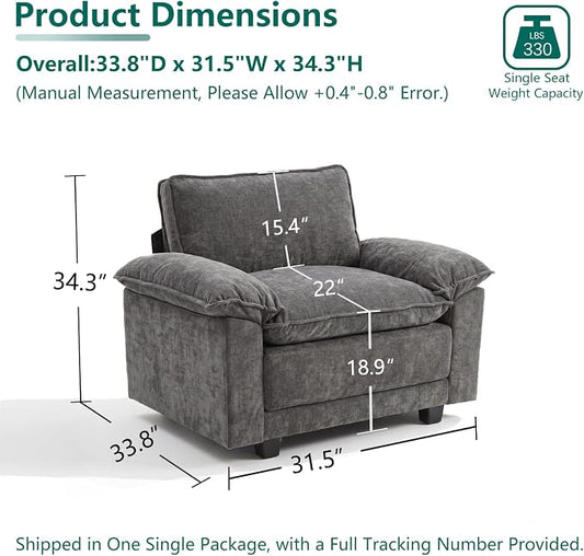 Modern Cloud Single Sofa, Comfy Chenille Couch for Living Room, Black | Cloud Couch,Comfortable Cushioning,Cozy Armrest Support,Modern Appearance,Easy Assembly, Sturdy Frame