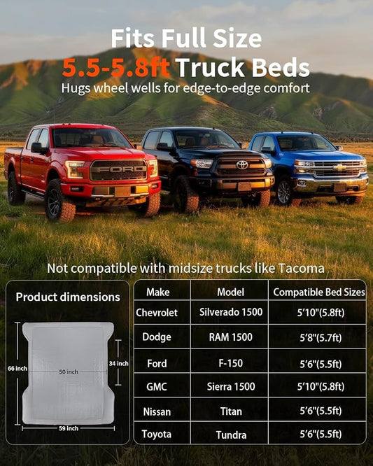 Umbrauto Upgraded Truck Bed Air Mattress for Full Size Short Beds 5.5-5.8ft, Drop-Stitch Tech with Built-in Pump, Heavy Duty Silent Inflatable Tent Bed for Outdoor Camping