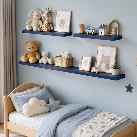 fuqing Dark Blue Floating Shelves | 24 Inch Floating Shelves for Wall Set of 2 | 24" W x 6.7" D x 1.4" H Blue Shelves for Bathroom Living Room Bedroom Kitchen