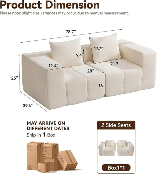 78.7" Loveseat Boneless Couch, Upholstered Cloud Love Seat with Deep Seat, Modular Sectional 2 Seater Memory Foam Sofas for Living Room Apartment Small Spaces, Oversized Tufted Sofa, Beige