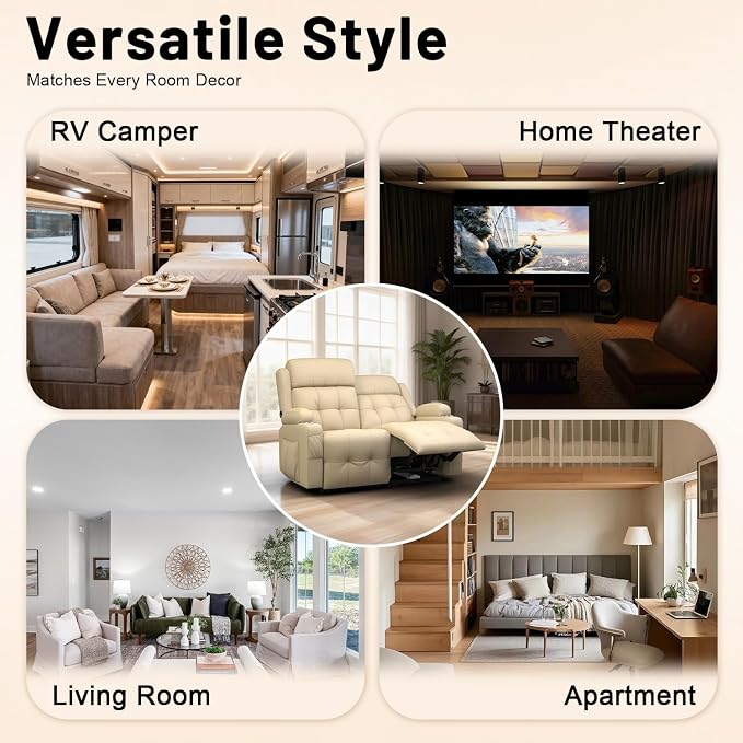 Reclining Loveseat, Wall-Hugger Loveseat Recliner Design with USB/Type C Charging & Storage & Cupholder, Pebble-Weave Fabric Recliner Sofa Couch for Living Room, Home Theater & RV Use