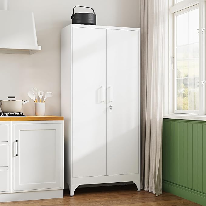 Letaya 71" H Metal Storage Cabinet with 2 Doors and 4 Shelves,Tall Kitchen Pantry Cabinets,Utility Pantry Organizers for Cupboard/Dining/Bathroom/Home Office/Garage, Steel Tool Cabinets