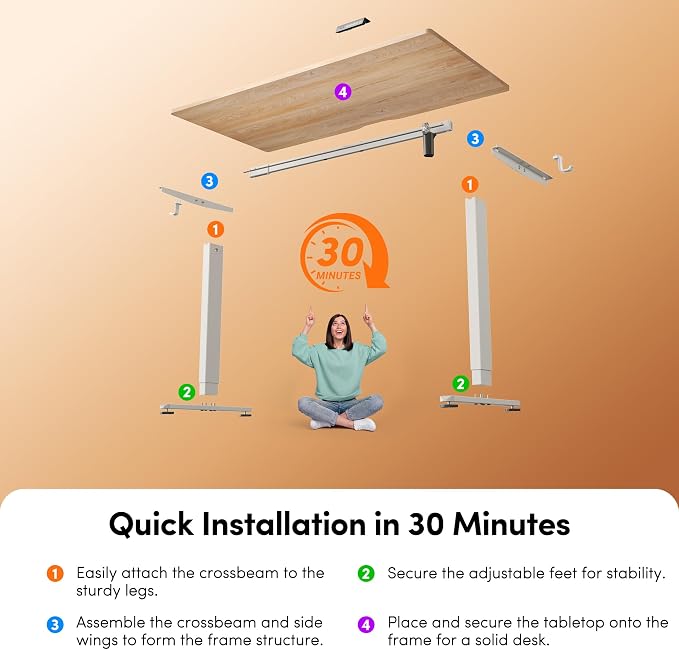 FEZIBO 40 x 24 Inchs Electric Standing Desk, Height Adjustable, Sit Stand Up, Computer Office Desk with Splice Board, White Frame/Maple Top