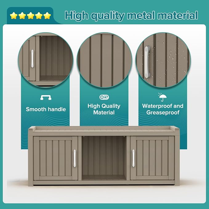 ROJIK Shoe Cabinet Waterproof UV-Resistant,Storage Bench Indoor Outdoor with Adjustable Shelves,for Entryway Bedroom,Hallway,Living Room(2 Door,Grey)