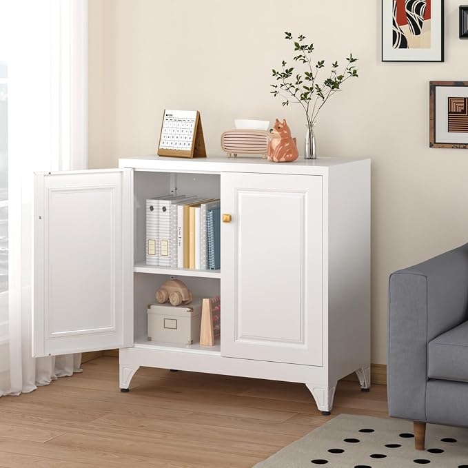 SteeLoong 33" Metal Kitchen Pantry Storage Cabinets with Door and Adjustable Shelves,White Sideboard Buffet Cabinet with Storage,Sideboard Buffet Cabinet for Dining Roonm,Living Room
