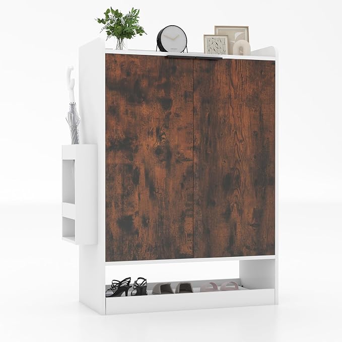 Verano Garden Shoe Cabinet with Doors, 7-Tier Wood Shoe Storage Cabinet with 4 Adjustable Shelves, No Bend Shoe Rack Organizer with Umbrella Stand&Drawer, 43" Tall Shoe Organizer for Entryway