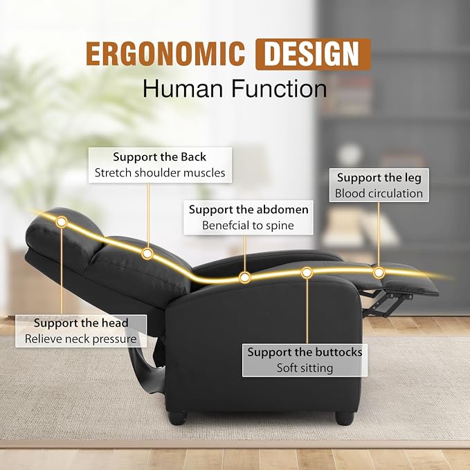 FDW Recliner Chair Push Back Sofa Home Theater Seating with Lumbar Support and Leather Padded Seat Backrest for Living Room