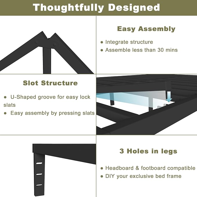 ITIMIDI 14 Inch Full Size Bed Frame, No Box Spring Needed and DIY Headboard, Safety Design with Rounded Corner Legs, Heavy Duty Metal Platform Bed Frame Full Size, Noise Free, Black